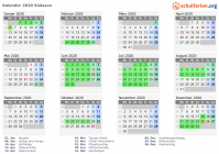 Kalender 2020 mit Ferien und Feiertagen Südsavo