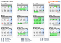 Kalender 2021 mit Ferien und Feiertagen Skive