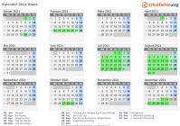 Kalender 2021 mit Ferien und Feiertagen Blanz