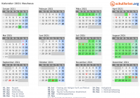 Kalender 2021 mit Ferien und Feiertagen Neuhaus