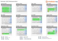Kalender 2022 mit Ferien und Feiertagen Westaustralien