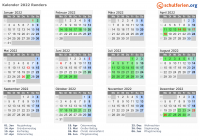 Kalender 2022 mit Ferien und Feiertagen Randers