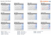 Kalender 2022 mit Ferien und Feiertagen Åland