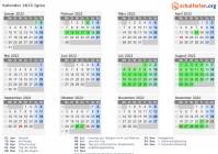 Kalender 2022 mit Ferien und Feiertagen Iglau