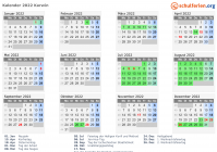 Kalender 2022 mit Ferien und Feiertagen Karwin