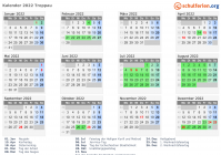 Kalender 2022 mit Ferien und Feiertagen Troppau