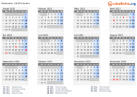 Kalender 2023 mit Ferien und Feiertagen Herlev