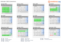 Kalender 2023 mit Ferien und Feiertagen Canterbury