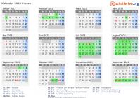 Kalender 2023 mit Ferien und Feiertagen Prerau