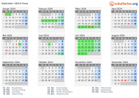 Kalender 2024 mit Ferien und Feiertagen Faxe
