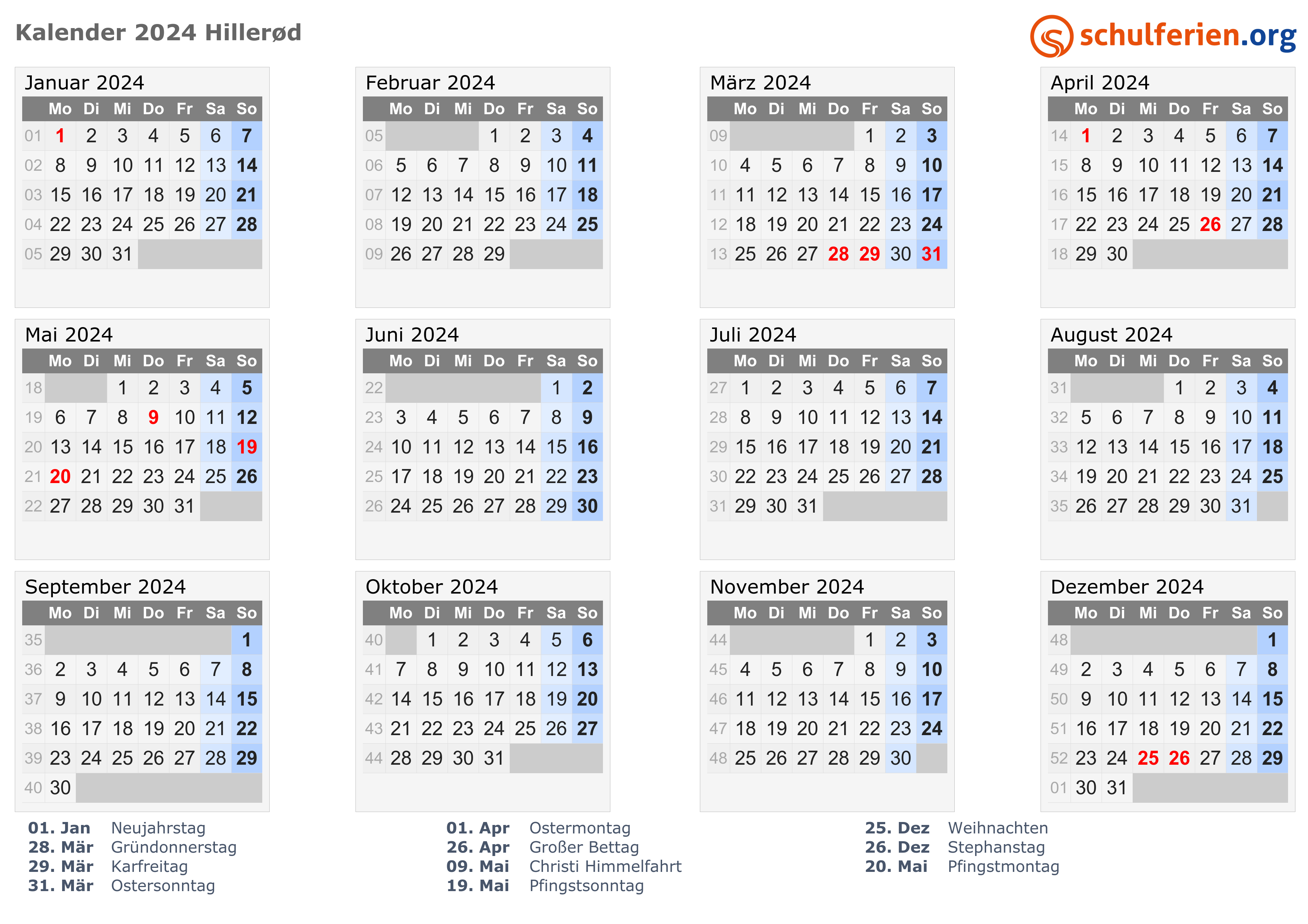 Kalender 2024 Med Helligdage
