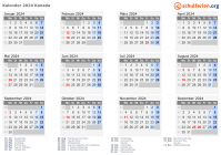 Kalender 2024 mit Ferien und Feiertagen Kanada