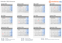 Kalender  mit Ferien und Feiertagen Komoren