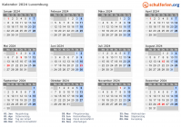 Kalender Luxemburg 2024 mit Feiertage