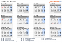 Kalender 2024 mit Ferien und Feiertagen Moldawien