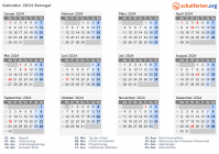 Kalender  mit Ferien und Feiertagen Senegal
