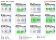 Kalender 2025 mit Ferien und Feiertagen Versailles