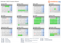 Kalender 2025 mit Ferien und Feiertagen Friedeck-Mistek