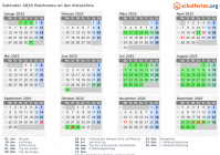 Kalender 2025 mit Ferien und Feiertagen Reichenau an der Knieschna