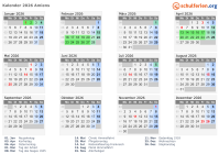 Kalender 2026 mit Ferien und Feiertagen Amiens