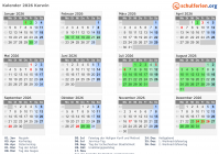 Kalender 2026 mit Ferien und Feiertagen Karwin
