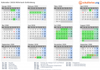 Kalender 2026 mit Ferien und Feiertagen Mährisch Schönberg