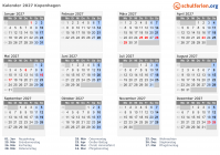 Kalender 2027 mit Ferien und Feiertagen Kopenhagen