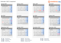 Kalender 2027 mit Ferien und Feiertagen Langeland