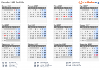 Kalender 2027 mit Ferien und Feiertagen Roskilde