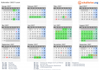 Kalender 2027 mit Ferien und Feiertagen Laun