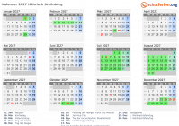 Kalender 2027 mit Ferien und Feiertagen Mährisch Schönberg