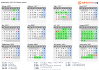 Kalender 2027 mit Ferien und Feiertagen Pilsen-Nord