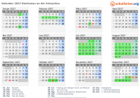 Kalender 2027 mit Ferien und Feiertagen Reichenau an der Knieschna