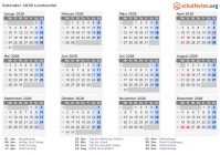 Kalender 2028 mit Ferien und Feiertagen Lombardei