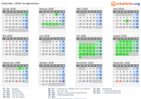 Kalender 2028 mit Ferien und Feiertagen Jungbunzlau