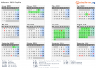 Kalender 2028 mit Ferien und Feiertagen Teplitz