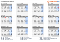 Kalender 2030 mit Ferien und Feiertagen Algerien