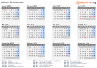 Kalender 2030 mit Ferien und Feiertagen Georgien