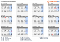 Kalender 2030 mit Ferien und Feiertagen Guatemala
