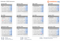 Kalender 2030 mit Ferien und Feiertagen Komoren