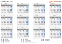 Kalender 2030 mit Ferien und Feiertagen Bern
