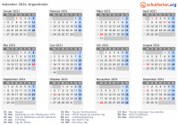 Kalender 2031 mit Ferien und Feiertagen Argentinien