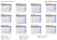 Kalender 2031 mit Ferien und Feiertagen Finnland