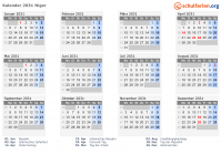 Kalender 2031 mit Ferien und Feiertagen Niger