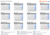 Kalender 2031 mit Ferien und Feiertagen Slowakei
