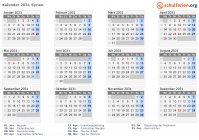 Kalender 2031 mit Ferien und Feiertagen Syrien