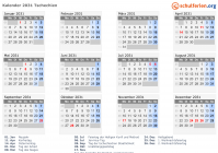 Kalender 2031 mit Ferien und Feiertagen Tschechien