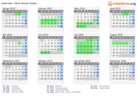 Kalender 2032 mit Ferien und Feiertagen Basel-Stadt