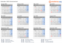 Kalender 2033 mit Ferien und Feiertagen Griechenland