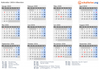 Kalender 2034 mit Ferien und Feiertagen Albanien